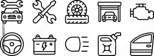 car black line editable stroke website marketing icons vector set illustration design art