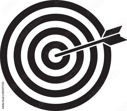 A black and white of a dartboard with an arrow hitting the bullseye symbolizing accuracy focus and achieving goals also transparent background