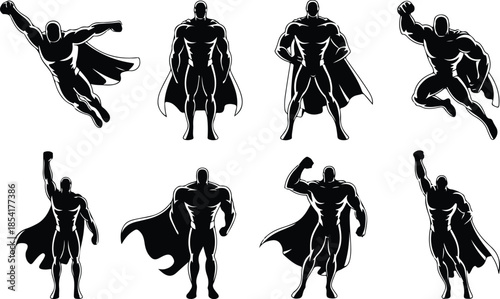 Faceless Superhero Icon Set Dynamic Triumphant Cartoon Hero Icons – Top Collection