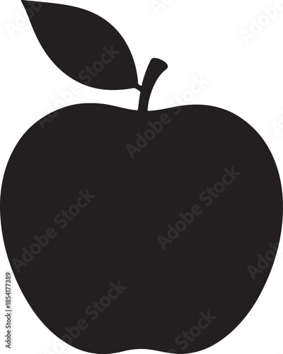 Simple black silhouette of a ripe apple with a single leaf attached to its stem a universally recognized symbol of fruit and healthy eating also transparent background
