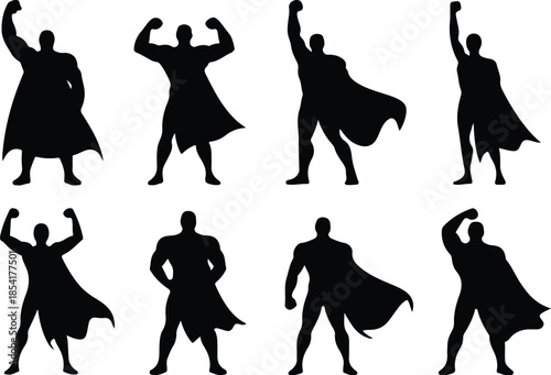 Faceless Superhero Icon Set Dynamic Triumphant Cartoon Hero Icons – Top Collection