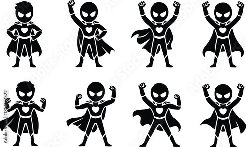 Faceless Superhero Icon Set Dynamic Triumphant Cartoon Hero Icons – Top Collection