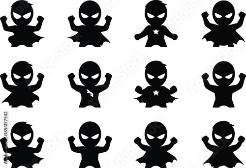 Faceless Superhero Icon Set Dynamic Triumphant Cartoon Hero Icons – Top Collection