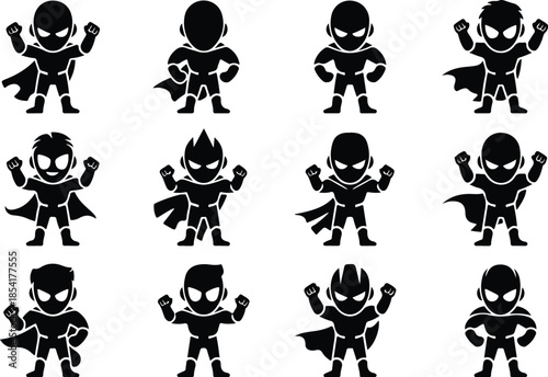 Faceless Superhero Icon Set Dynamic Triumphant Cartoon Hero Icons – Top Collection