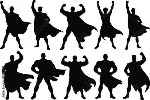 Faceless Superhero Icon Set Dynamic Triumphant Cartoon Hero Icons – Top Collection