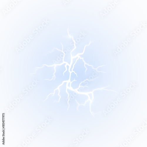 Voltage lightning streak, powerful thunderbolt flare. Realistic electric flash, isolated transparent storm background.
