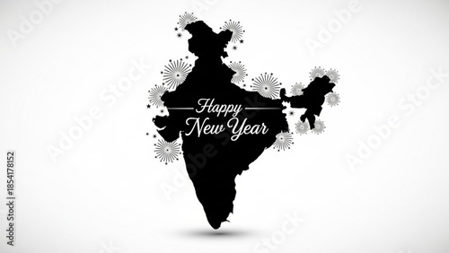 Silhouette of india map with happy new year text