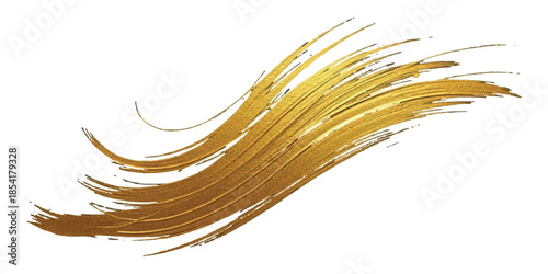 Dynamic golden paint brush stroke with textured lines creating a flowing artistic element
