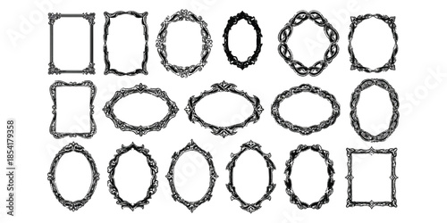 Ornate vintage picture frames collection with various decorative shapes and styles