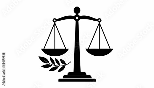 Scales of justice with olive branch, symbol of law and legal system.