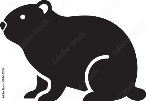 Black silhouette of a hamster or guinea pig on a white background