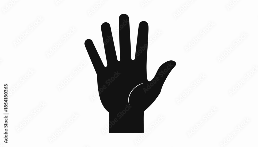 Obraz premium Black silhouette of a hand showing the number five on a white background.