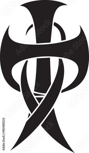 Abstract symbol with triangular and curved elements