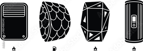Icons set for gas home appliances such as heaters boilers and furnaces with gas symbols.