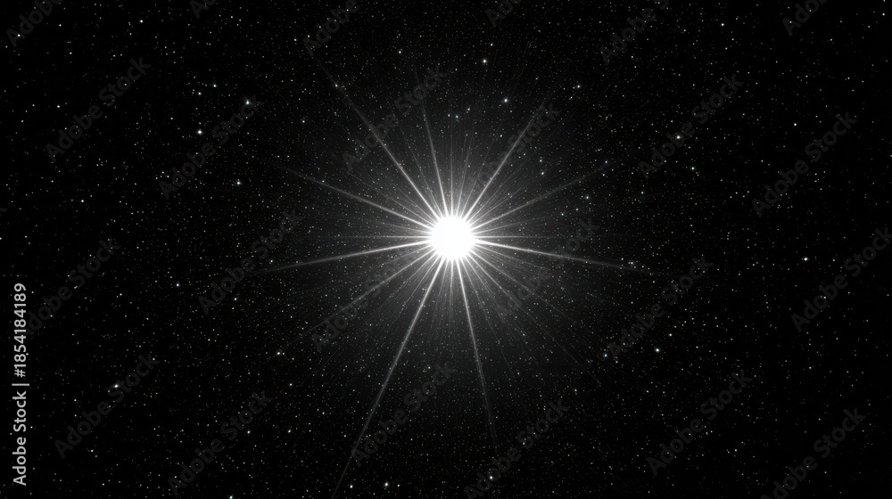 Obraz premium Bright shining star with diffraction spikes in the dark starry night sky
