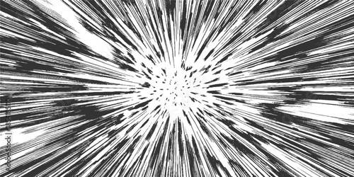 Black and white abstract radial explosion lines with textured brush strokes background
