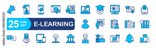 E-learning set of web icons in line style. vector illustration concept relate to education, computer, student, set, line, study, video, school