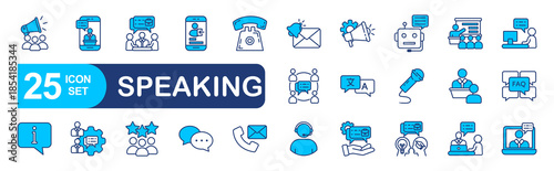 Speaking set of web icons in line style. vector illustration concept relate to speaking, person, head, symbol, mouth, people, pictogram, bubble, human, phone 