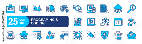 Programming coding set of web icons in line style. vector illustration concept relate to Software, program, coding, vector, technology, code