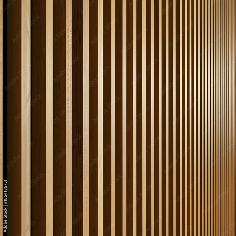 Fototapeta premium Modern Vertical Wood Slat Wall Background - Architectural Pattern of Timber Planks with Light and Shadow Contrast - Elegant Interior Design Texture Wallpaper. Generative Ai.