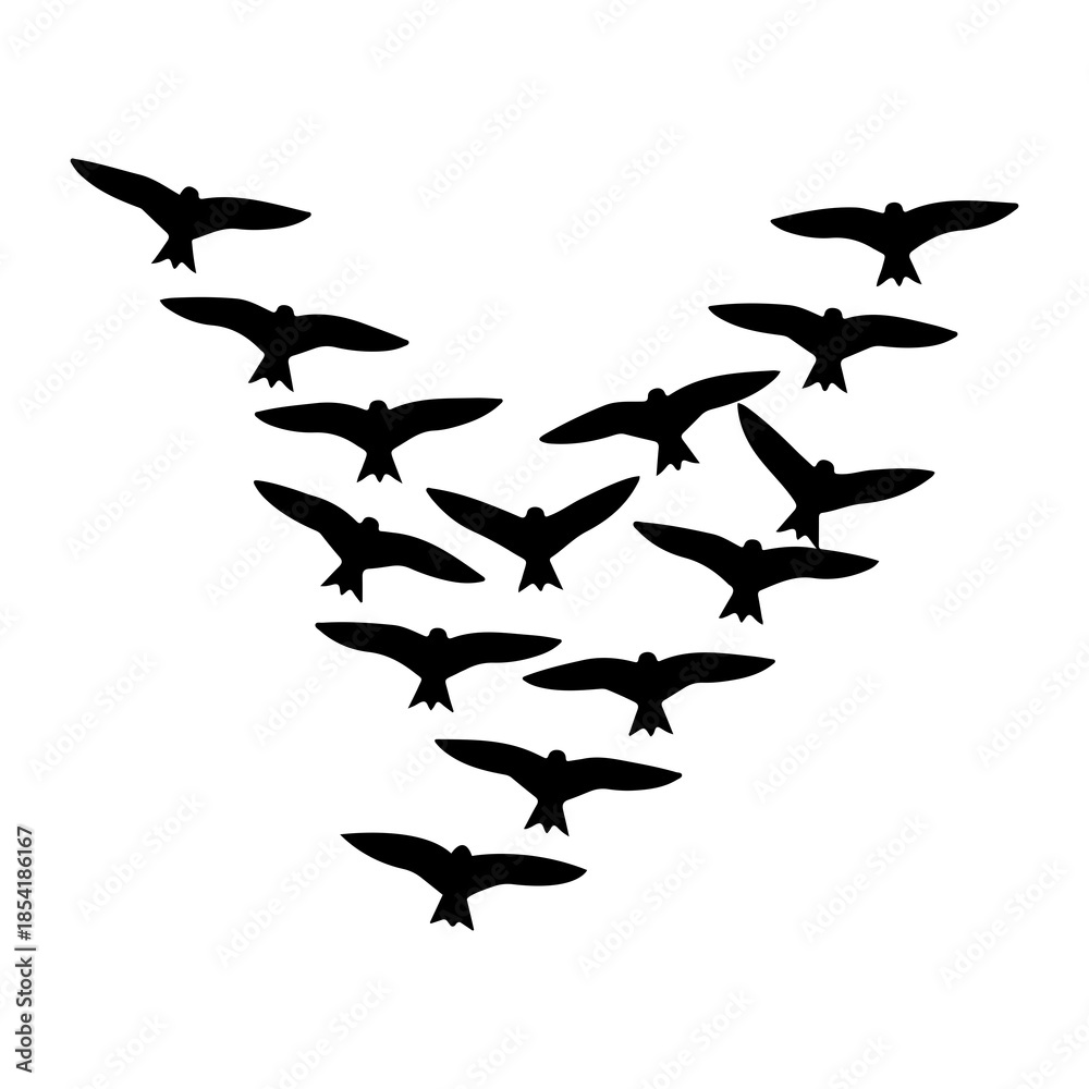 Fototapeta premium Birds in flight vector illustration isolated on transparent background