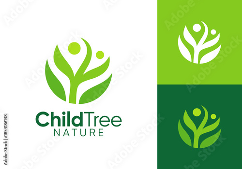 abstract tree with people logo design. care for the environment symbol icon concept