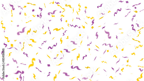Vibrant purple and yellow confetti pieces scattered on white background for celebration and party decoration ideas