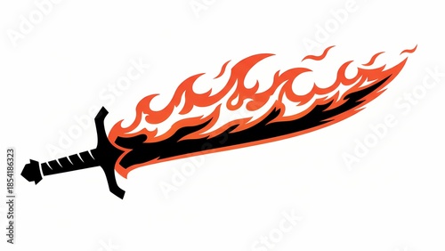 Magical Flaming Sword Silhouette with Orange Fire Effects