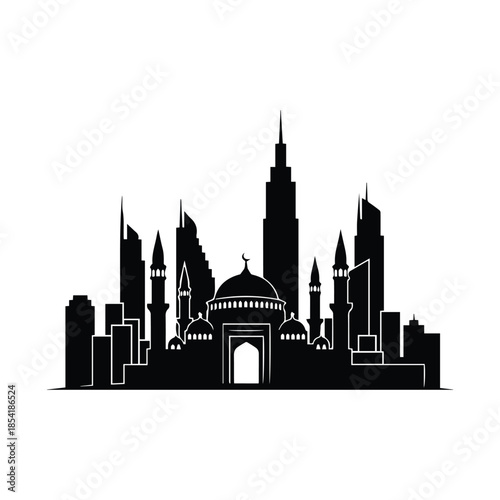 Wallpaper Mural Modern Middle Eastern cityscape with mosque and skyscrapers Torontodigital.ca