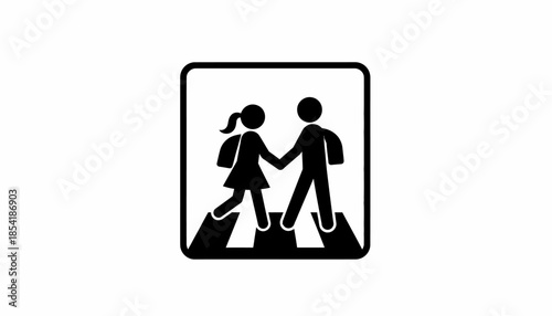 Illustration of children crossing the street at a crosswalk, safety concept.