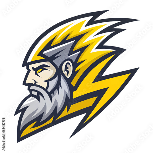 Thunder Elemental Mascot Logo, Esport Team Badge, Yellow Grey Vector