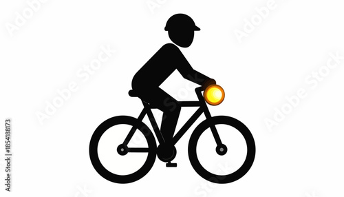 Silhouette of a cyclist with a helmet and a light on a bicycle.