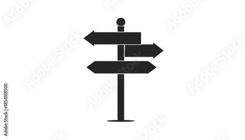 Directional signpost with three arrows pointing in different directions on a white background.