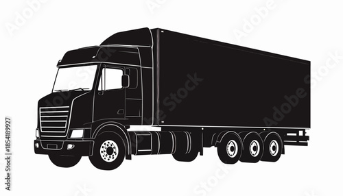 Illustration of a black semi-truck with trailer on a white background.