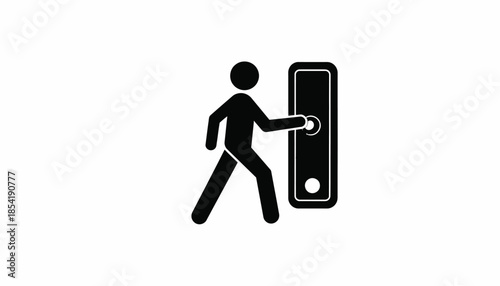 A simple vector graphic of a person opening a door.
