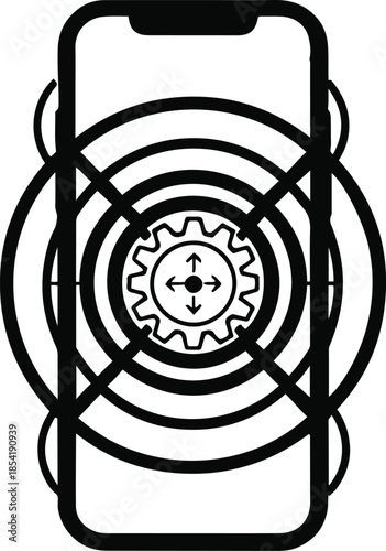 Targeting Tech: A dynamic visual portrayal of a smartphone at the crosshairs of technological focus, accompanied by gears, symbolic of innovation and advancement.