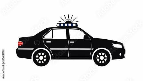 Black and white vector illustration of a police car.