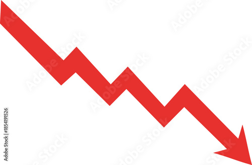 Red zigzag downward arrow vector PNG ,market crash, financial loss, stock decline symbol