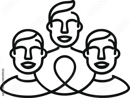 United in Purpose: An abstract illustration representing interconnectedness and unity, showcasing three figures intertwined in a symbol of collaboration and togetherness. 