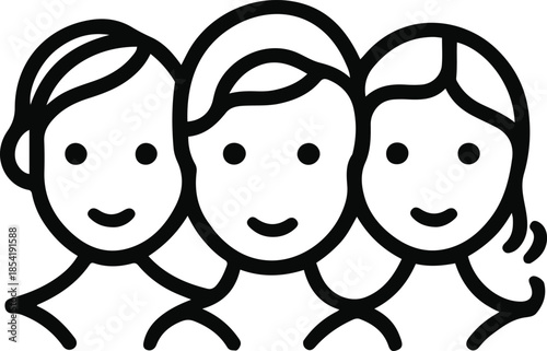 Illustration of Group of Friends: Three smiling friends, arm in arm, capture the essence of friendship, unity and support, symbolizing the special bond