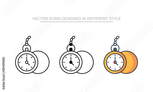 Pocket Watch icon set in different style with white background illustration