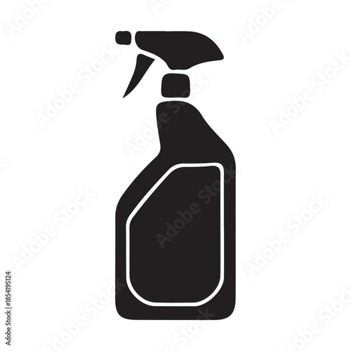A simple black and white silhouette of a spray bottle commonly used for cleaning products and household solutions