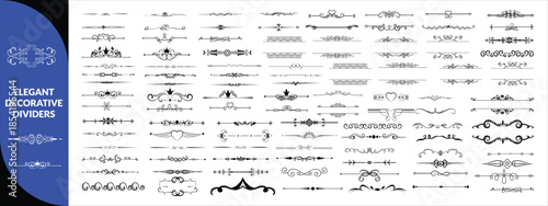 Elegant decorative dividers, ornate line separators, vintage flourish designs, whimsical borders, and charming embellishments for creative projects. Elegant big set design.