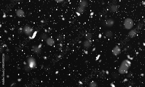 Heavy snowfall texture overlay with sharp white flakes against a dark night sky on transparent background