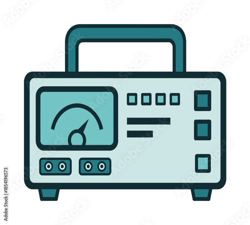 Vintage style portable radio with analog dial and buttons isolated on a white background