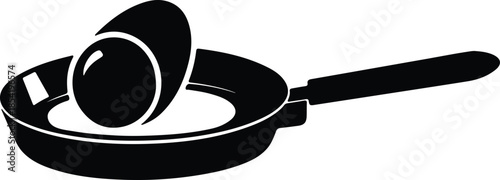 Silhouette fried egg in frying pan cooking breakfast meal vector illustration