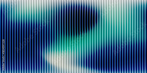Glass gradient texture with teal and navy ripple pattern and smooth light distortion. Wavy abstract flow, futuristic blur effect, reeded vertical displacement. Vector illustration