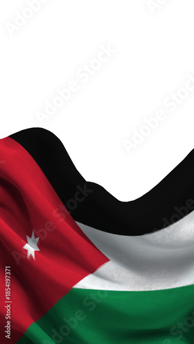 The flag of Jordan features red, white, black, and green colors, representing national identity and sovereignty. It waves gently