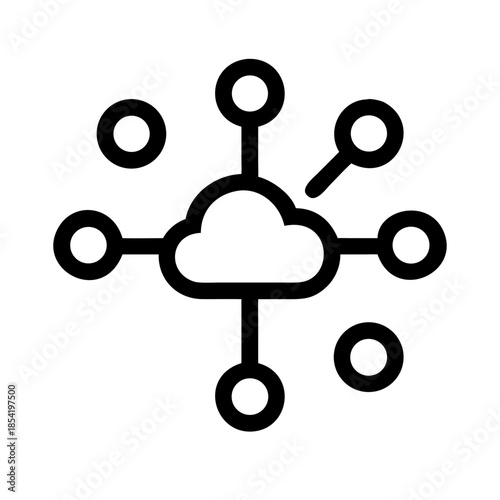Cloud computing network icon with central cloud and connected nodes representing digital data infrastructure