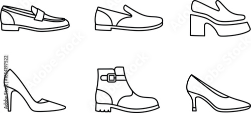 collection of various stylish footwear types  shoes and heels